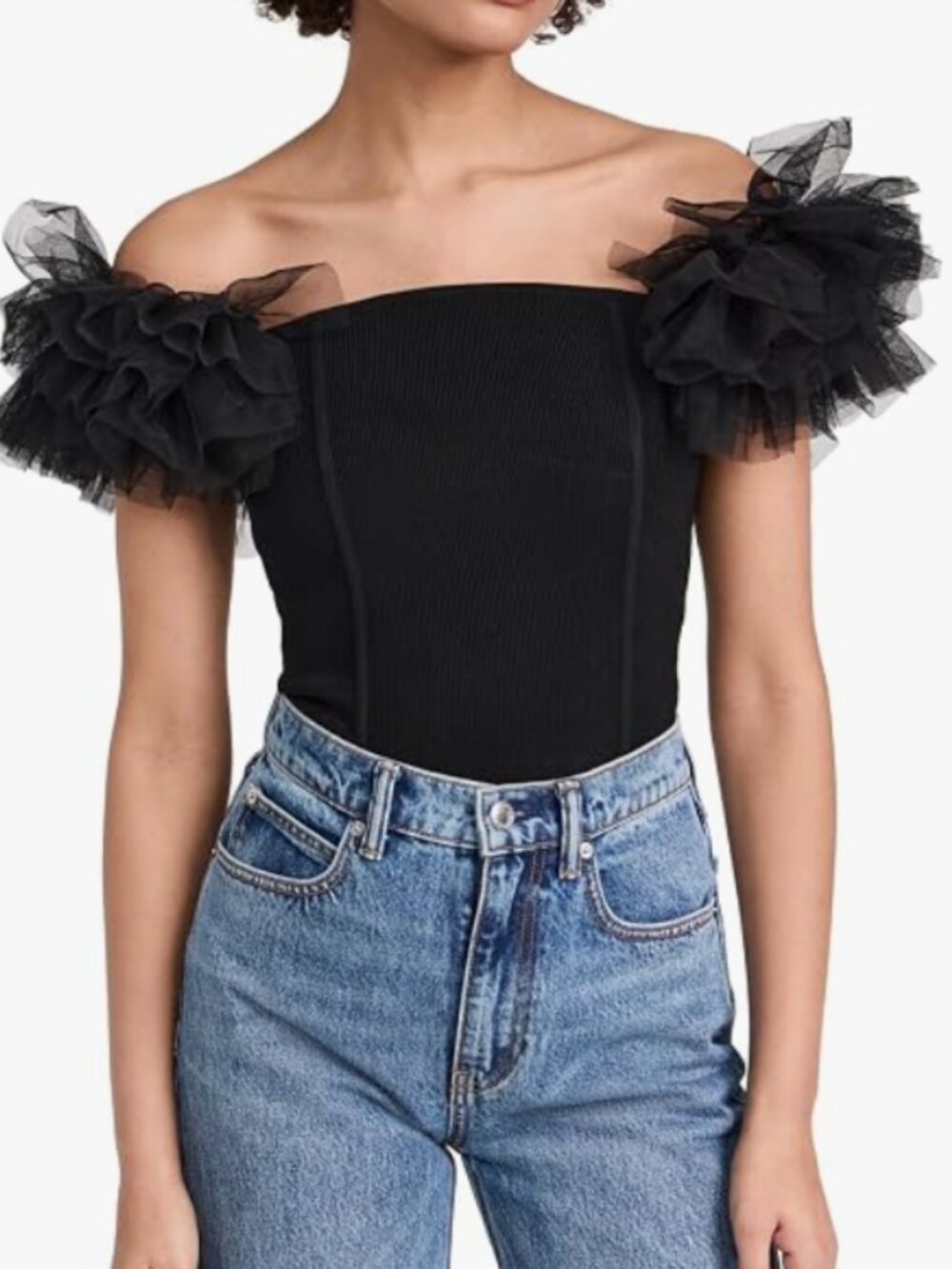 ASTR the label Women's Calla Top Black Puffy Sleeve